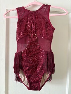 balera Burgundy Sequin Fringe Dance Leotard, medium child